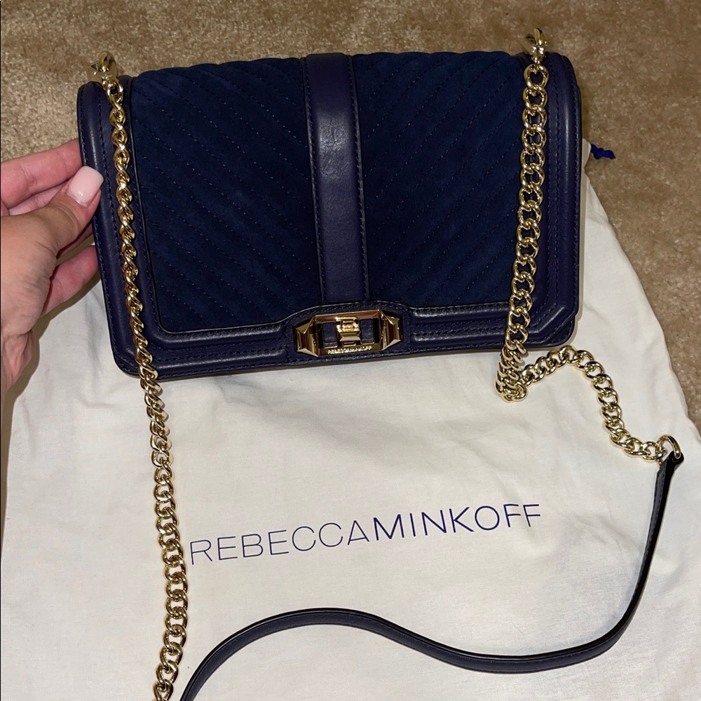 Rebecca Minkoff Midnight Blue Quilted Bag with Gold Chain